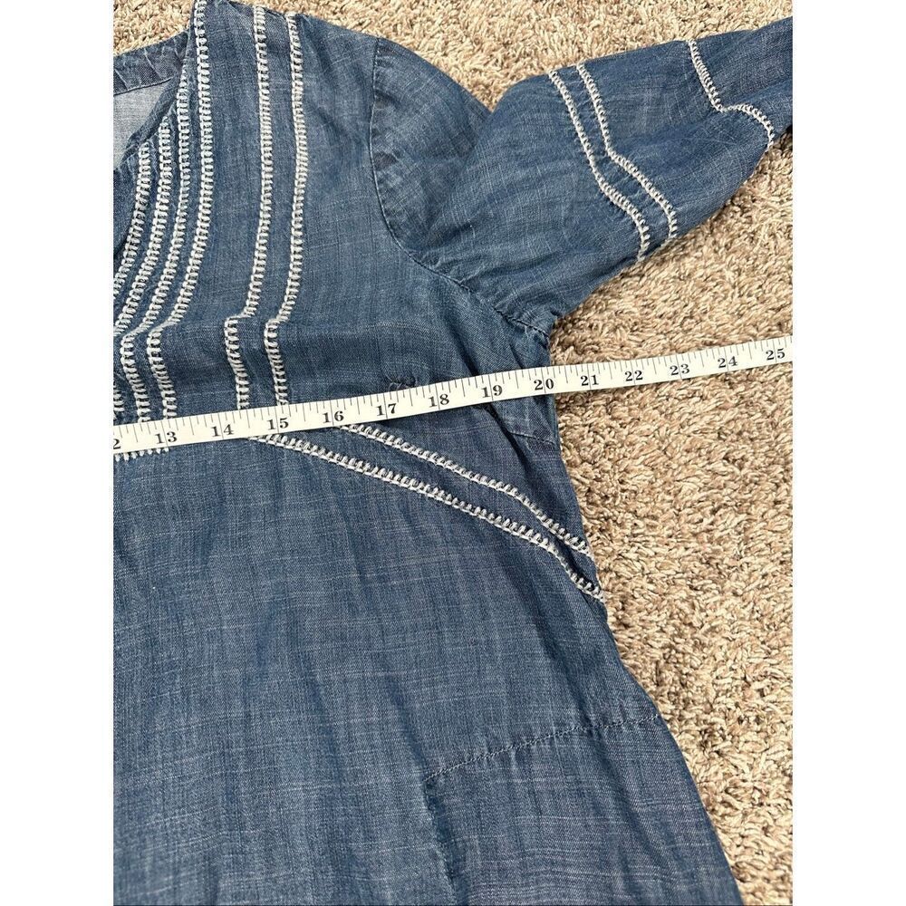 J. Jill Pure Jill Indigo Whipstitched Embroidered Dress Blue tencel lyocell M - Picture 7 of 11